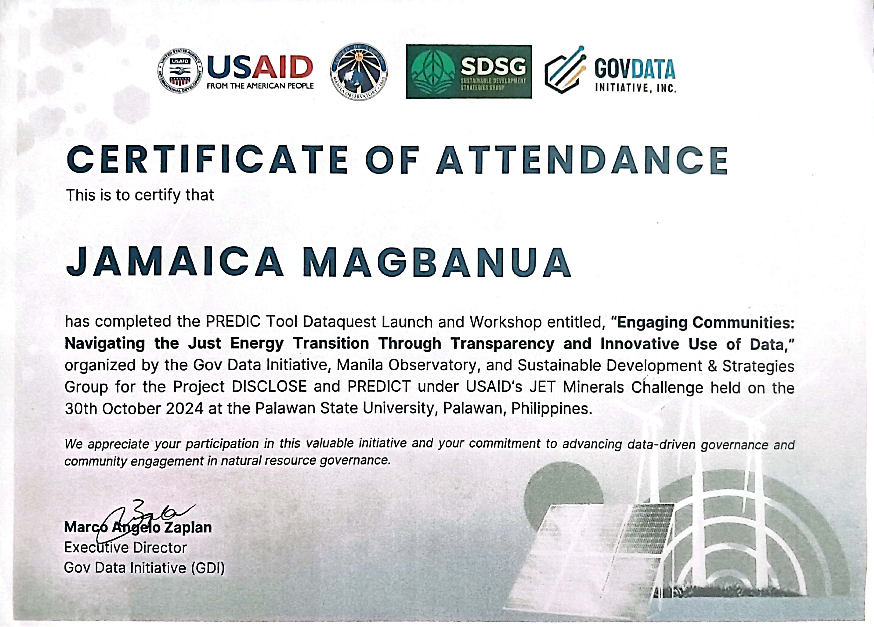 PREDIC Workshop Certificate